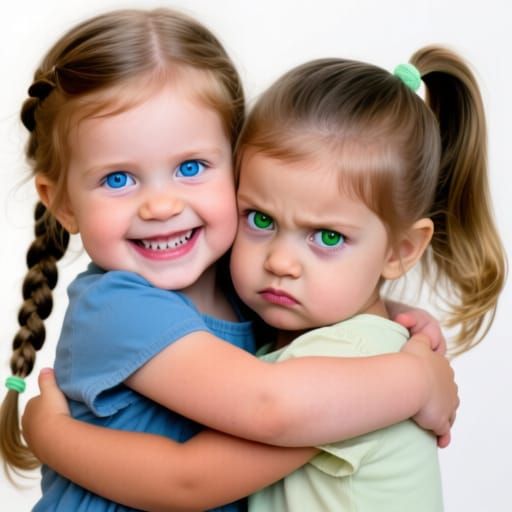 Two Young Girls Embrace: One Loving, One Hateful