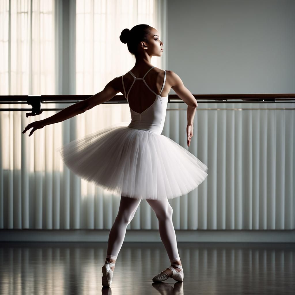 Ballerina Practicing at the Barre in Dramatic Lighting