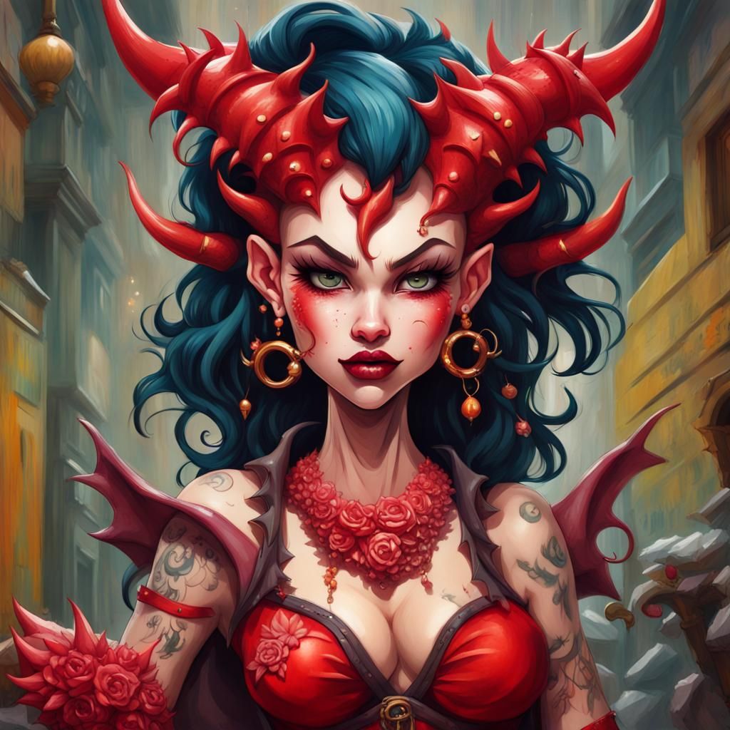 Dragon Lady Portrait in Graffiti Art Style