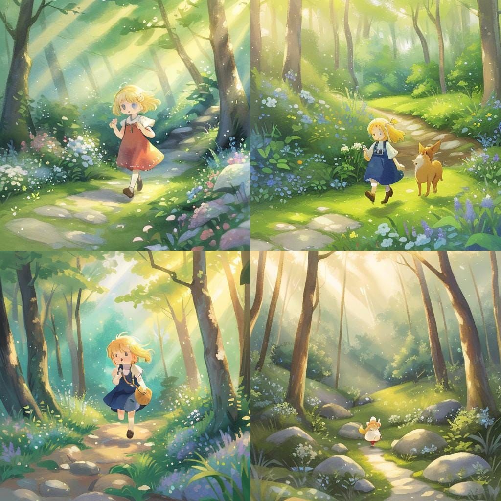 Girl in Red Runs to Forest Path