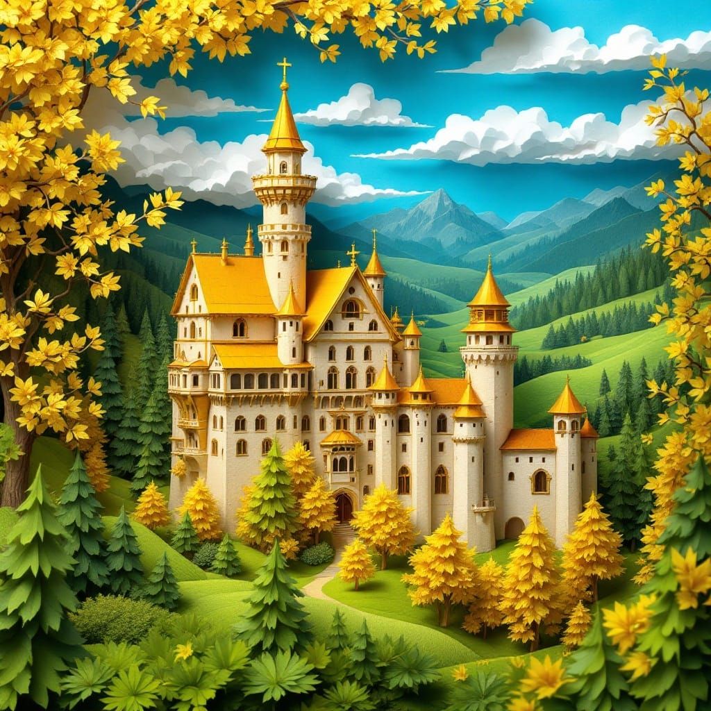 Origami Schloss Hohenschwangau: A Paper Art Depiction