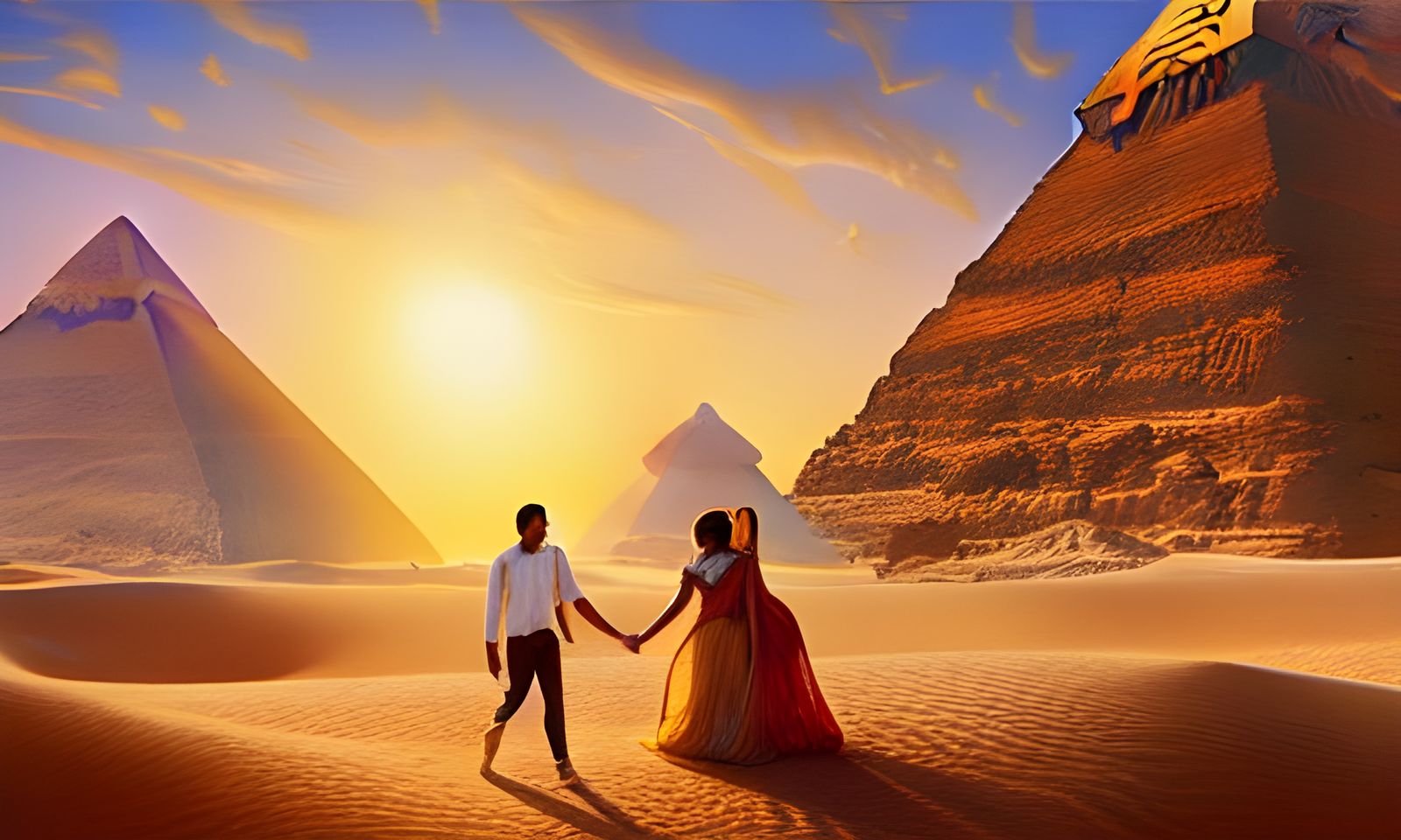 Egyptian Couple in Desert Landscape: Art Nouveau Rococo