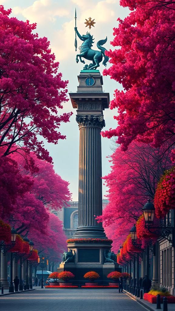 Berlin Victory Column with Gothic Architecture, Matte Painti...