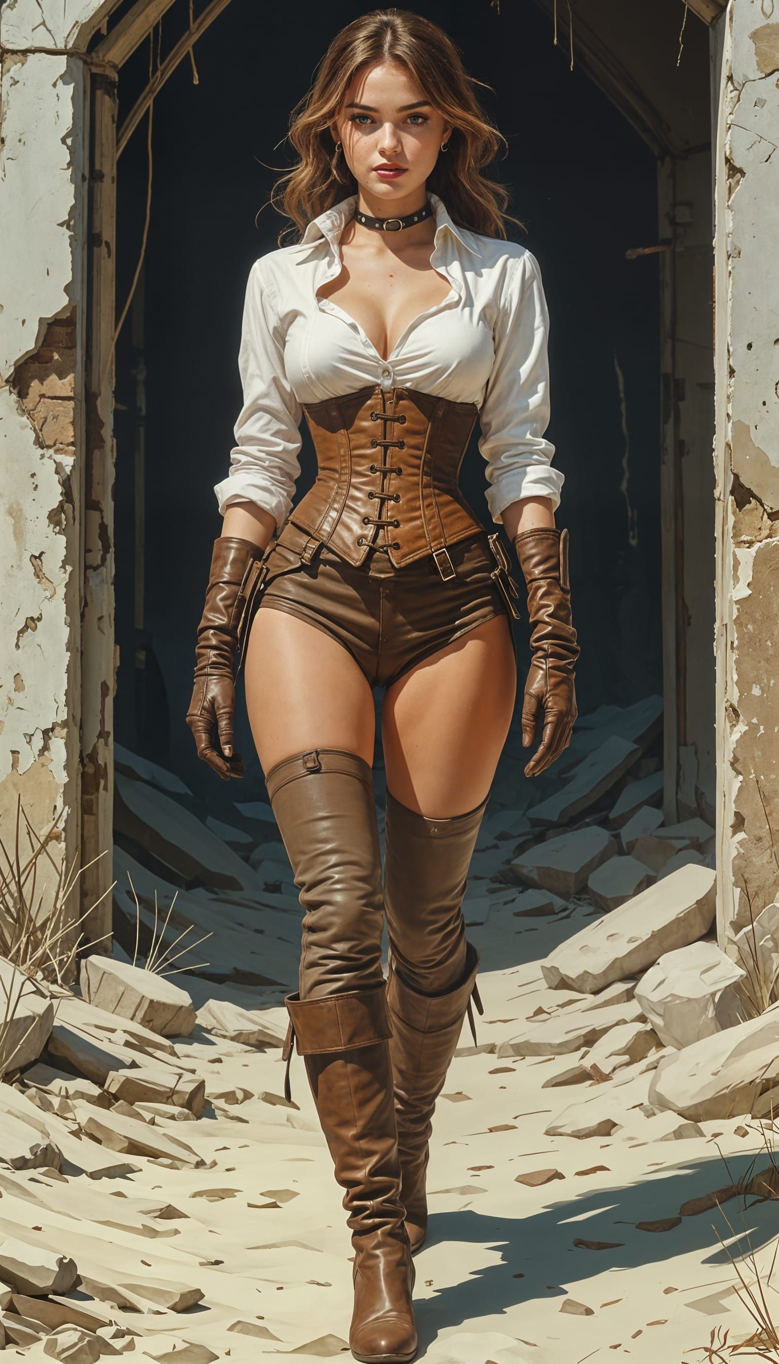 Hourglass Figure Woman in Post-Apocalyptic Scene