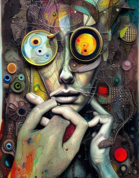 Intricate Portrait with Eyeglasses in Maximalist Style