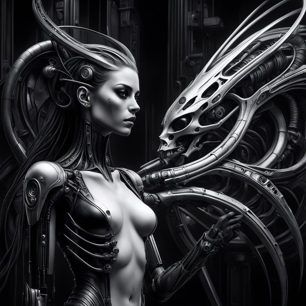 Gothic Cyberpunk Female Figure in Hyperrealistic Style