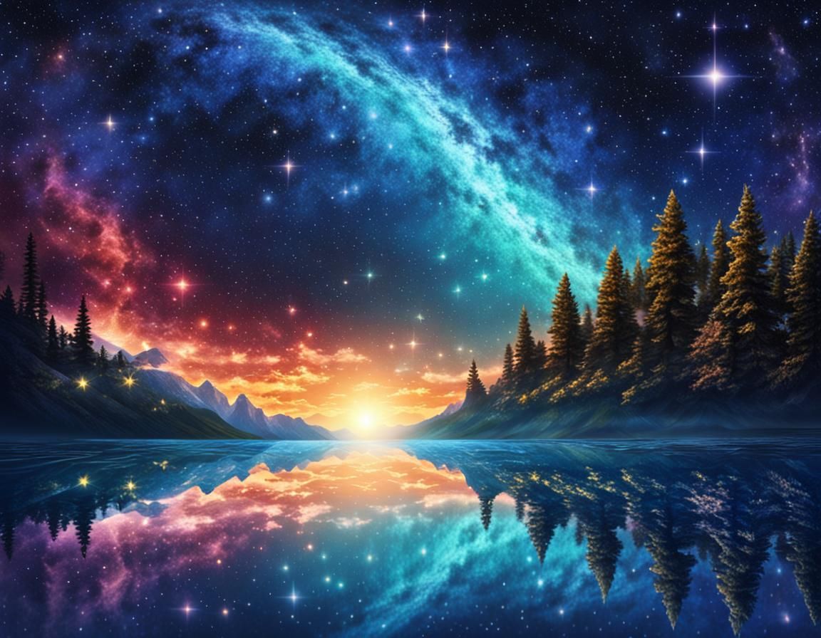 Epic Starry Sky Reflecting Galaxy Nebula