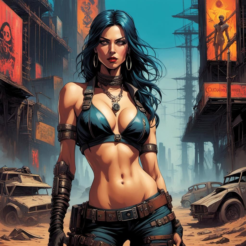 Cyberpunk Woman in Post-Apocalyptic Wasteland