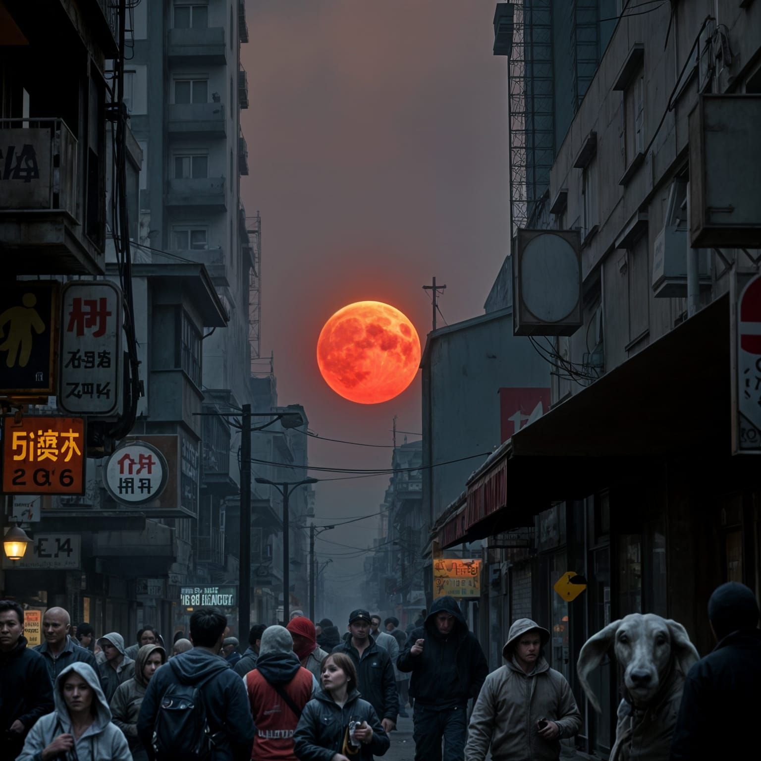 Gritty Cityscape Under a Bloody Red Sun