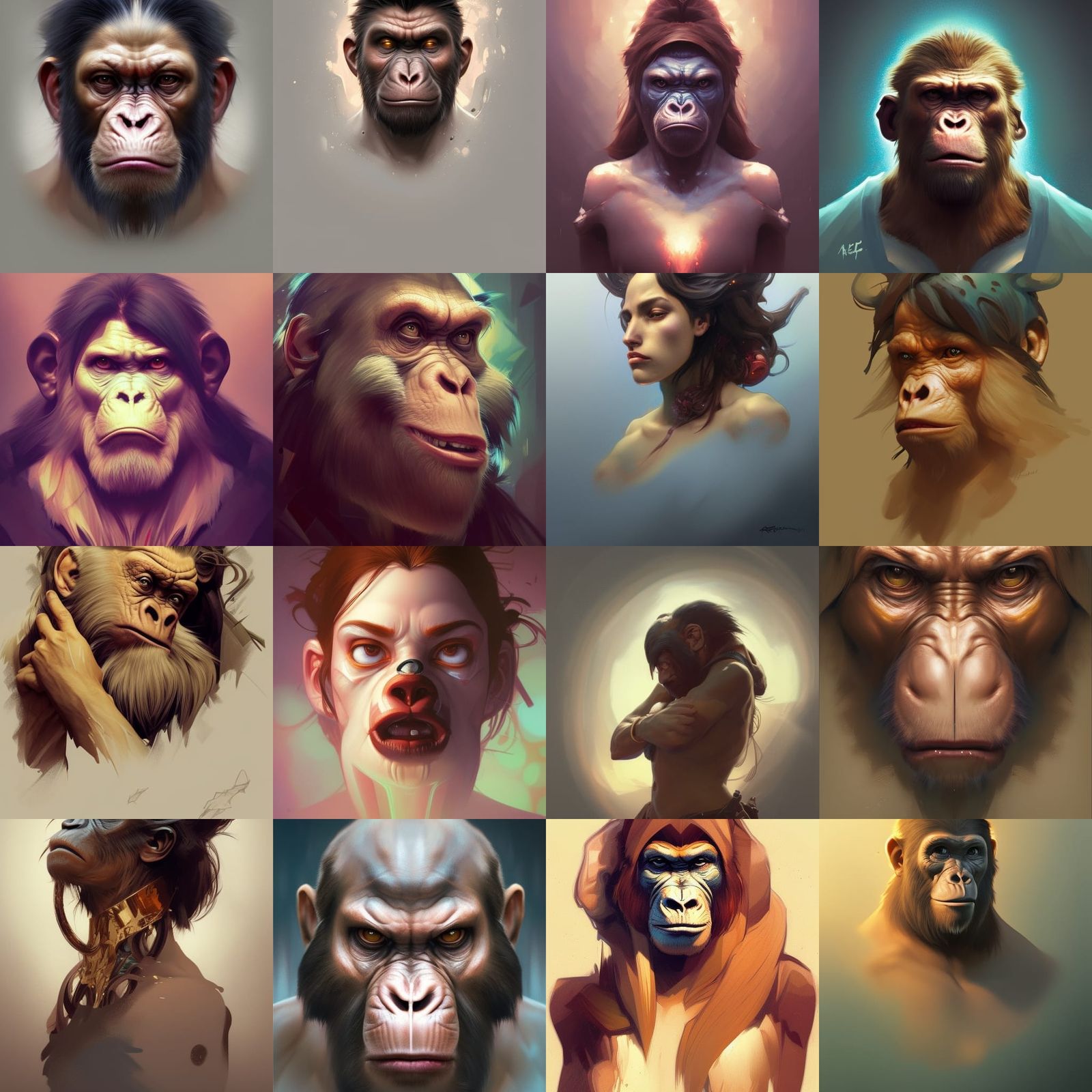 Hyperdetailed Ape Portrait in Digital Art Style