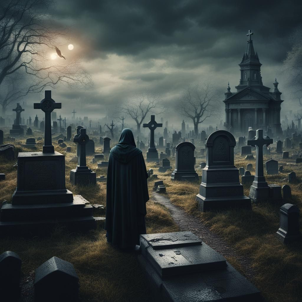 Spooky Figures in Cemetery Digital Matte Painting