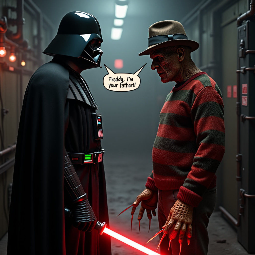 Darth Vader Confronts Freddy Krueger in Boiler Room