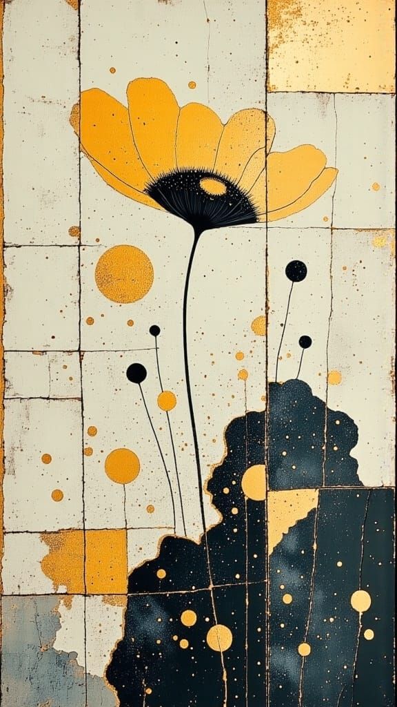 Wildflower Bouquet with Gold Accents in Impasto Style