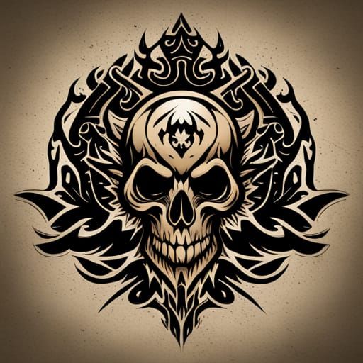 Rock Music Tribal Logo with Skull and Dragon