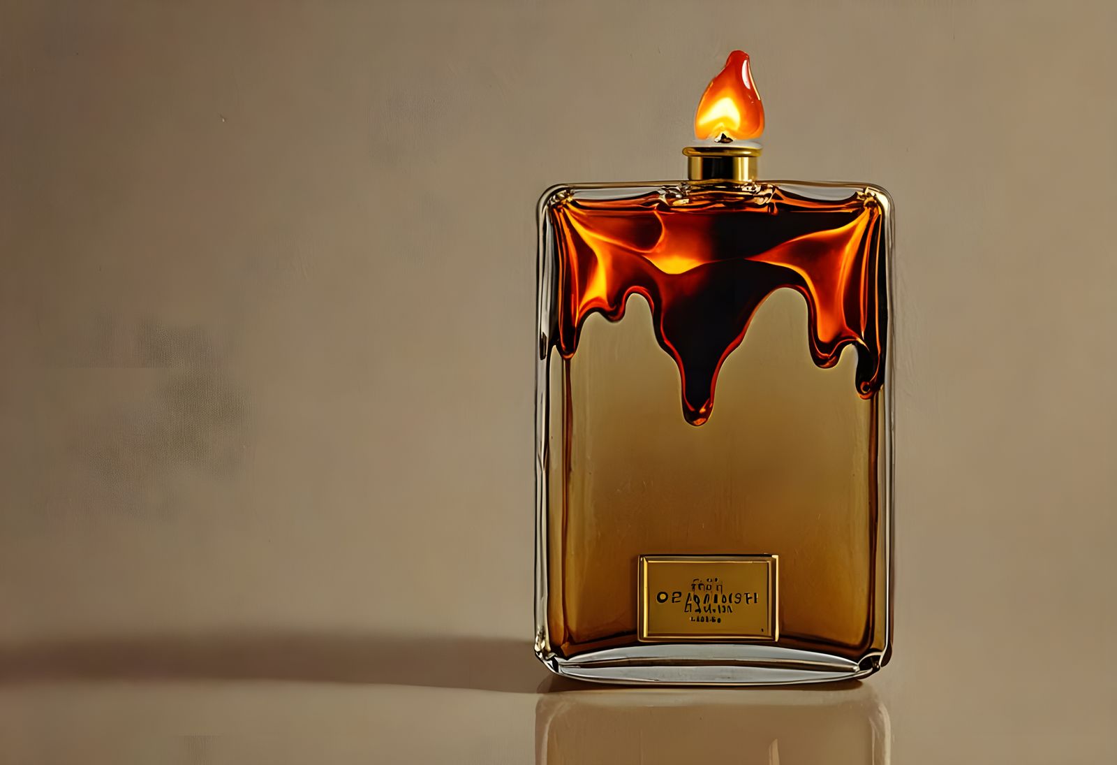 Surrealist Perfume Bottle Candle with Orange Flame Cap