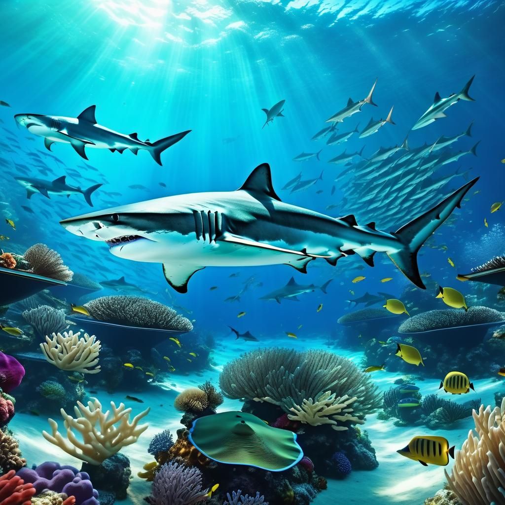 Vibrant Underwater World with Sharks