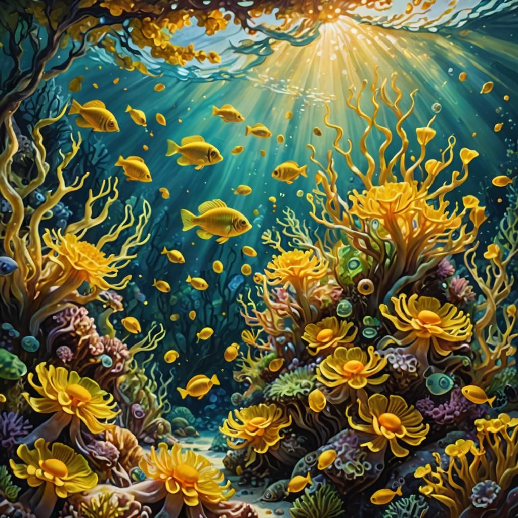 Glowing Coral Reef Oil Painting
