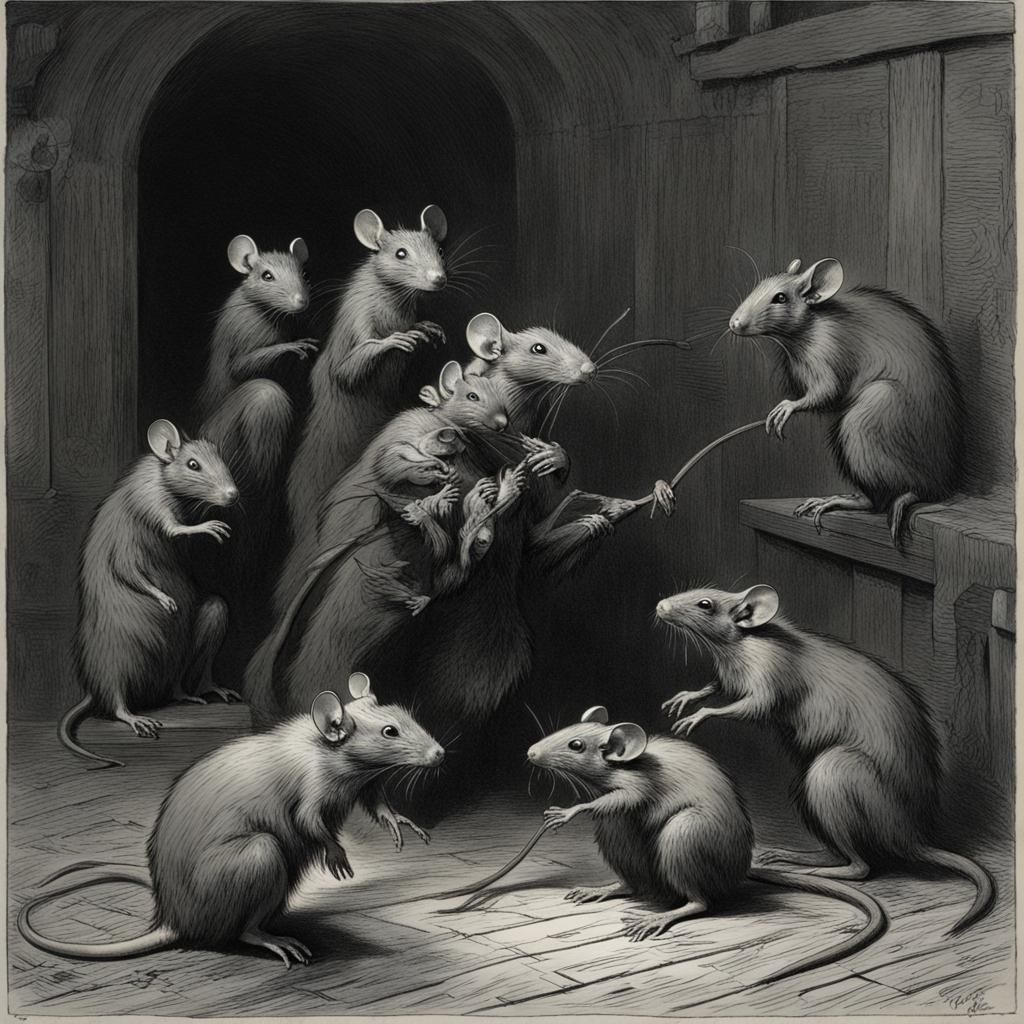Horrific Rats in Engraving Style