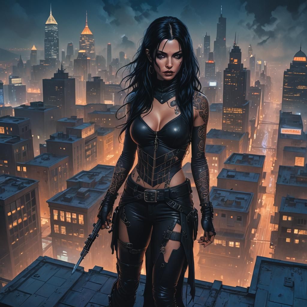 Night Assassin with Tattoos in Fantasy Art Style