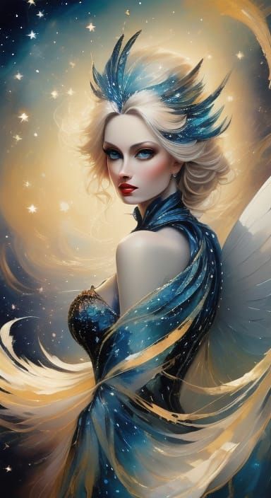 Majestic Angel Descends from Nebula in Painterly Style