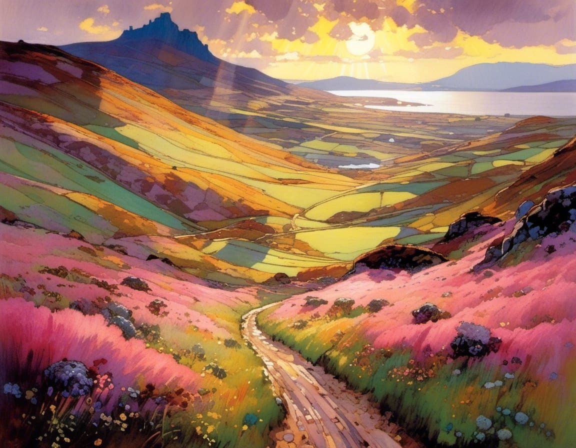 Scottish Autumn Landscape in Tiffany Style