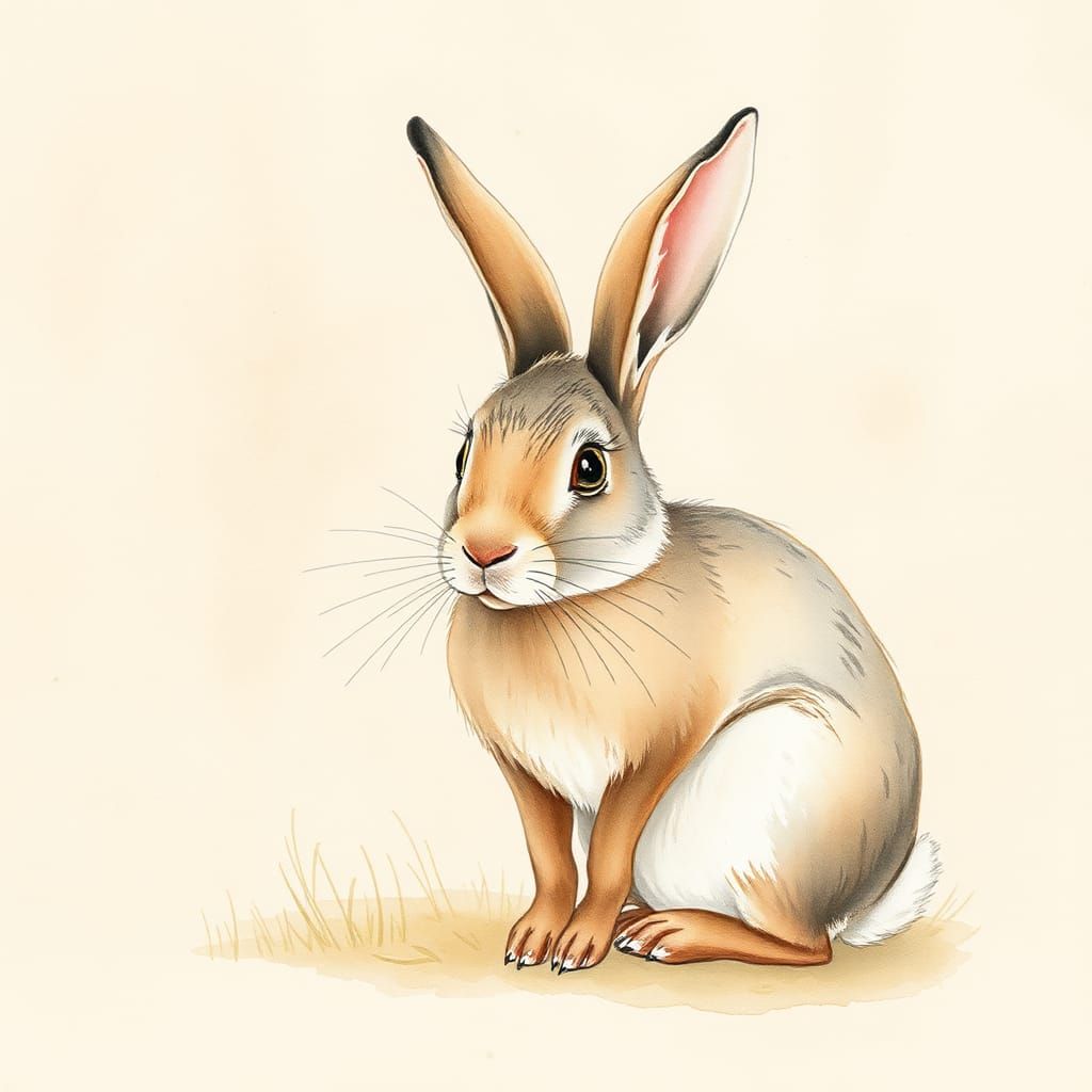 Charming Watercolor Illustration of a Belgian Hare