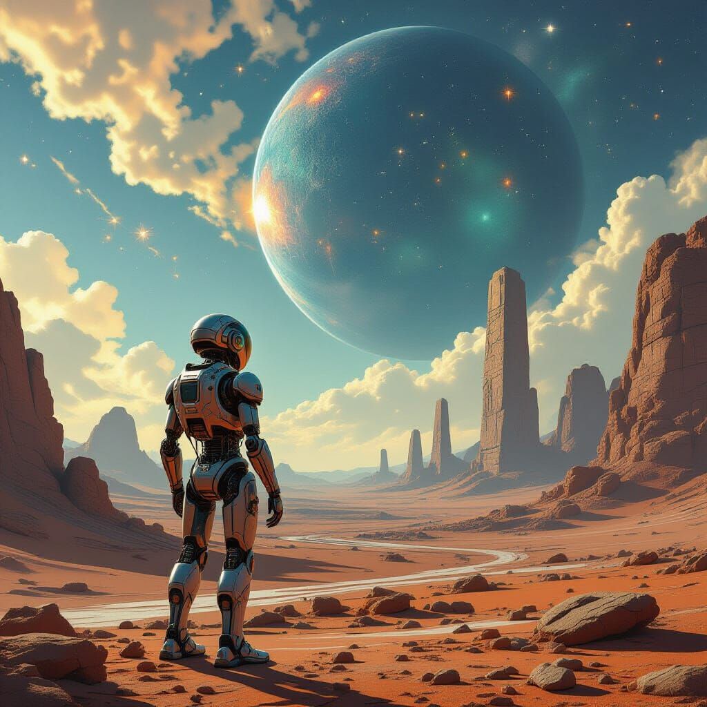 Automaton Explorer on Alien Planet in Hyperrealism