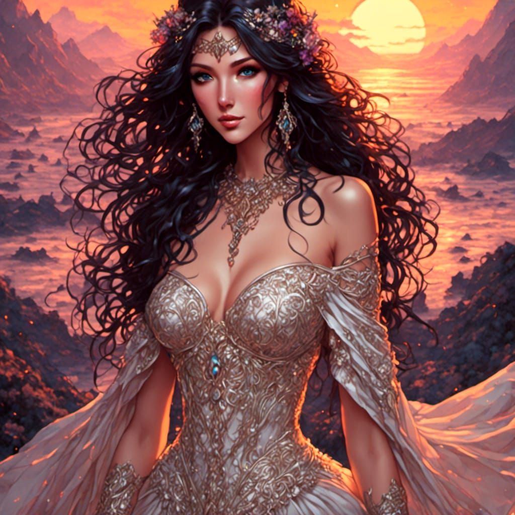 Anime Bridal Fantasy in a Sunset Sketch