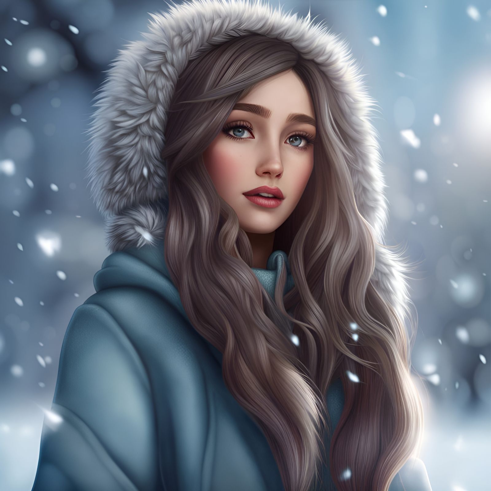 Photorealistic Portrait of Winter-Haired Girl in 4K