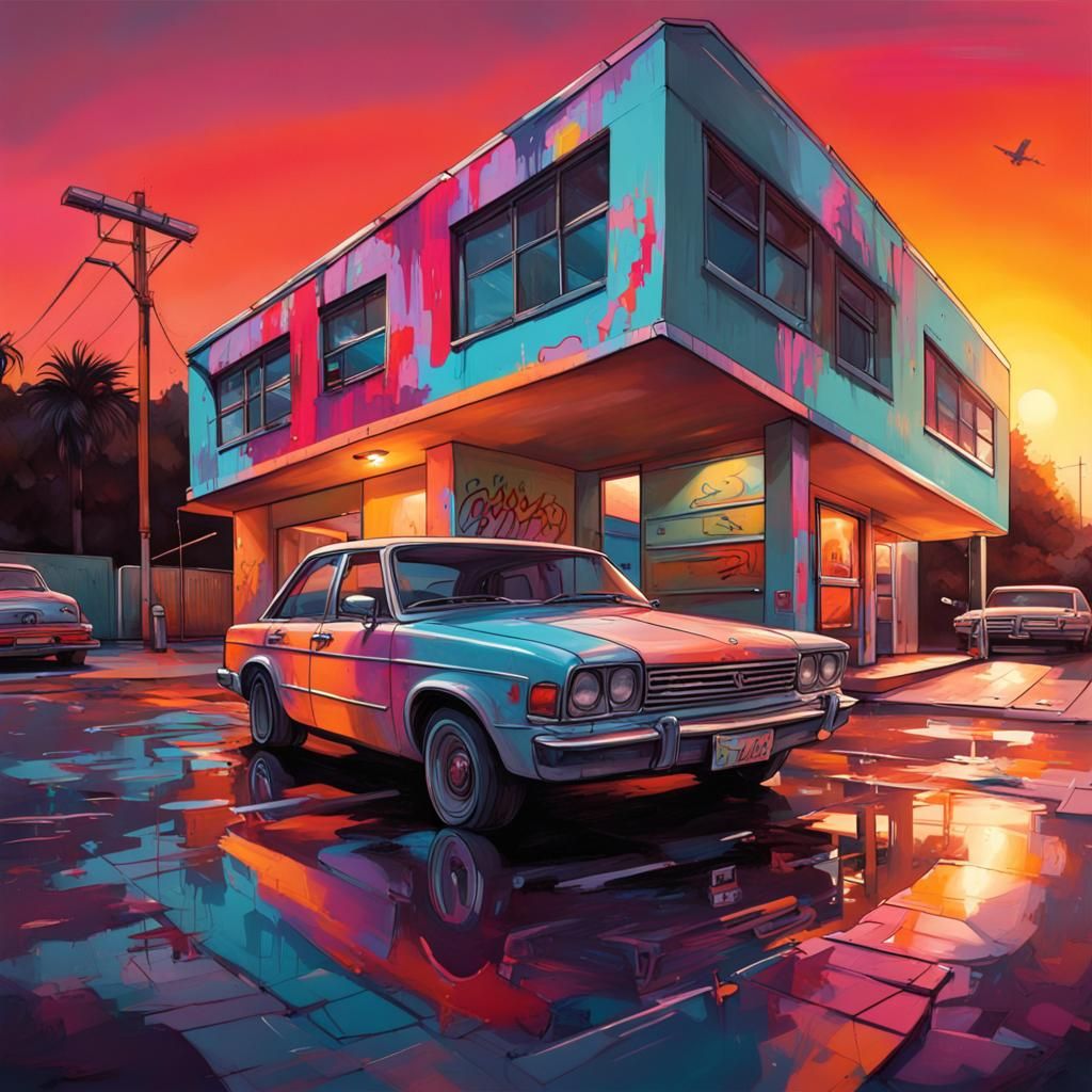 Vaporwave Sunset at Postmodern Motel