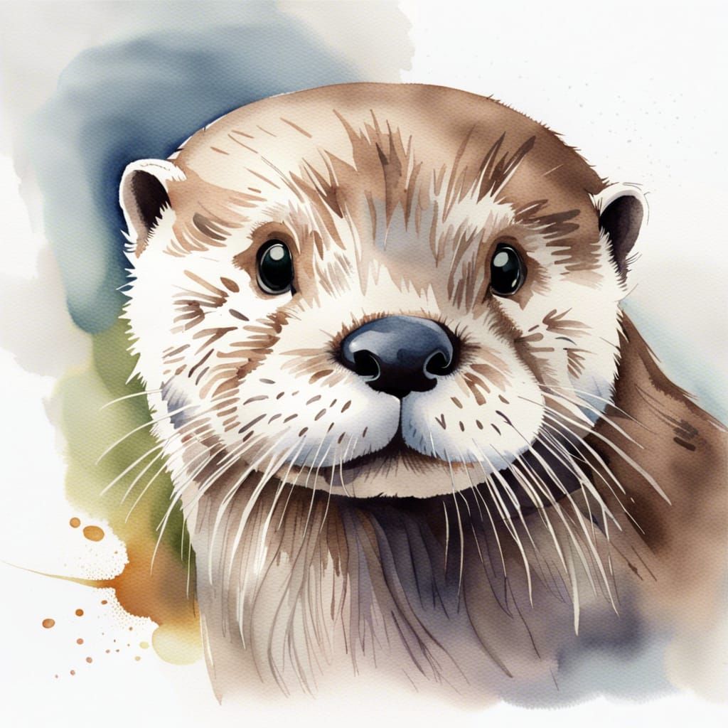 Cute Otter in Realistic Watercolour Style