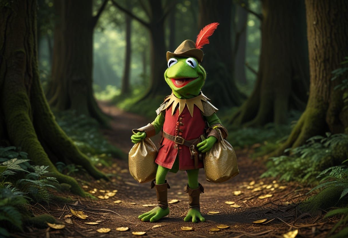 Kermit as Robinhood in Sherwood Forest