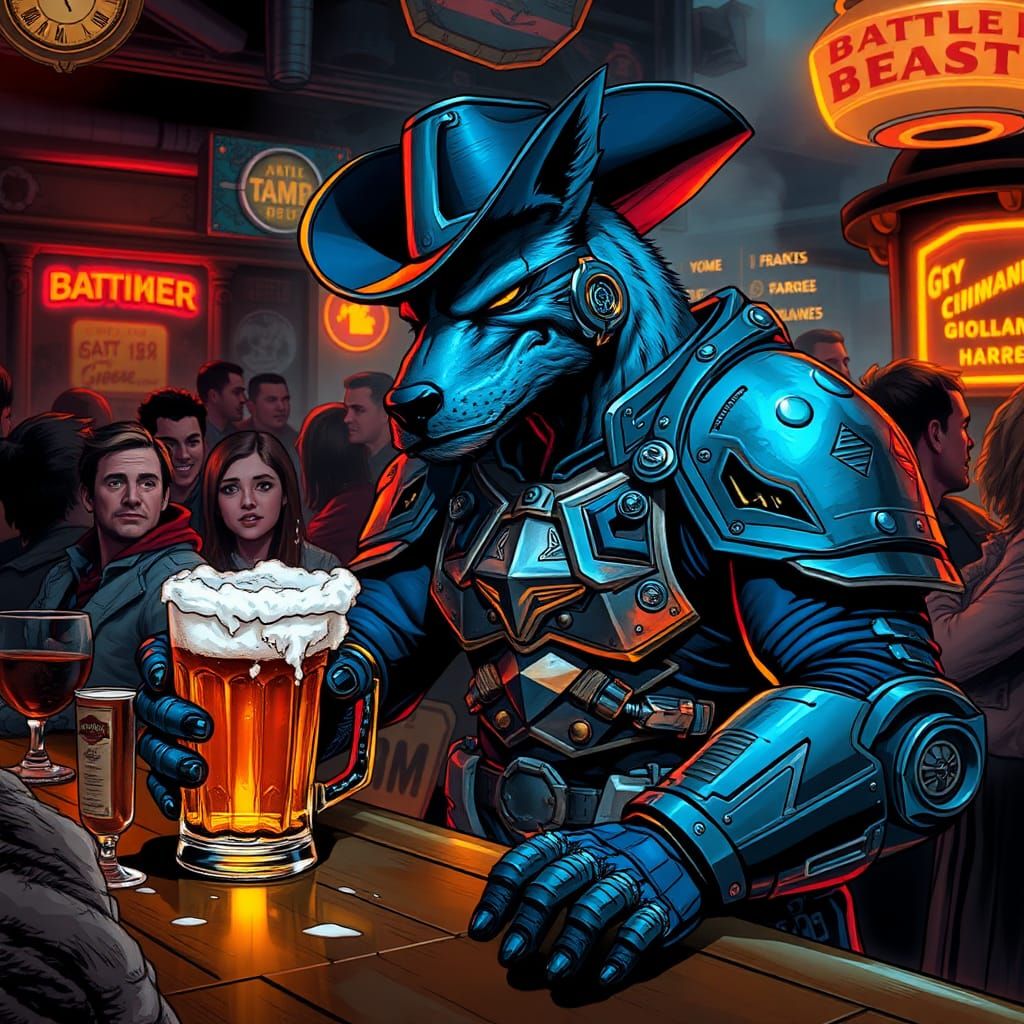 Armored Cowboy Crying in Beer, Comic Book Style