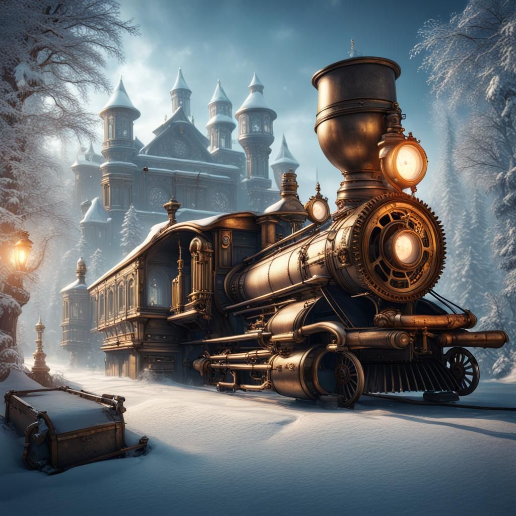 Steampunk Winter Wonderland in Detailed Matte Painting