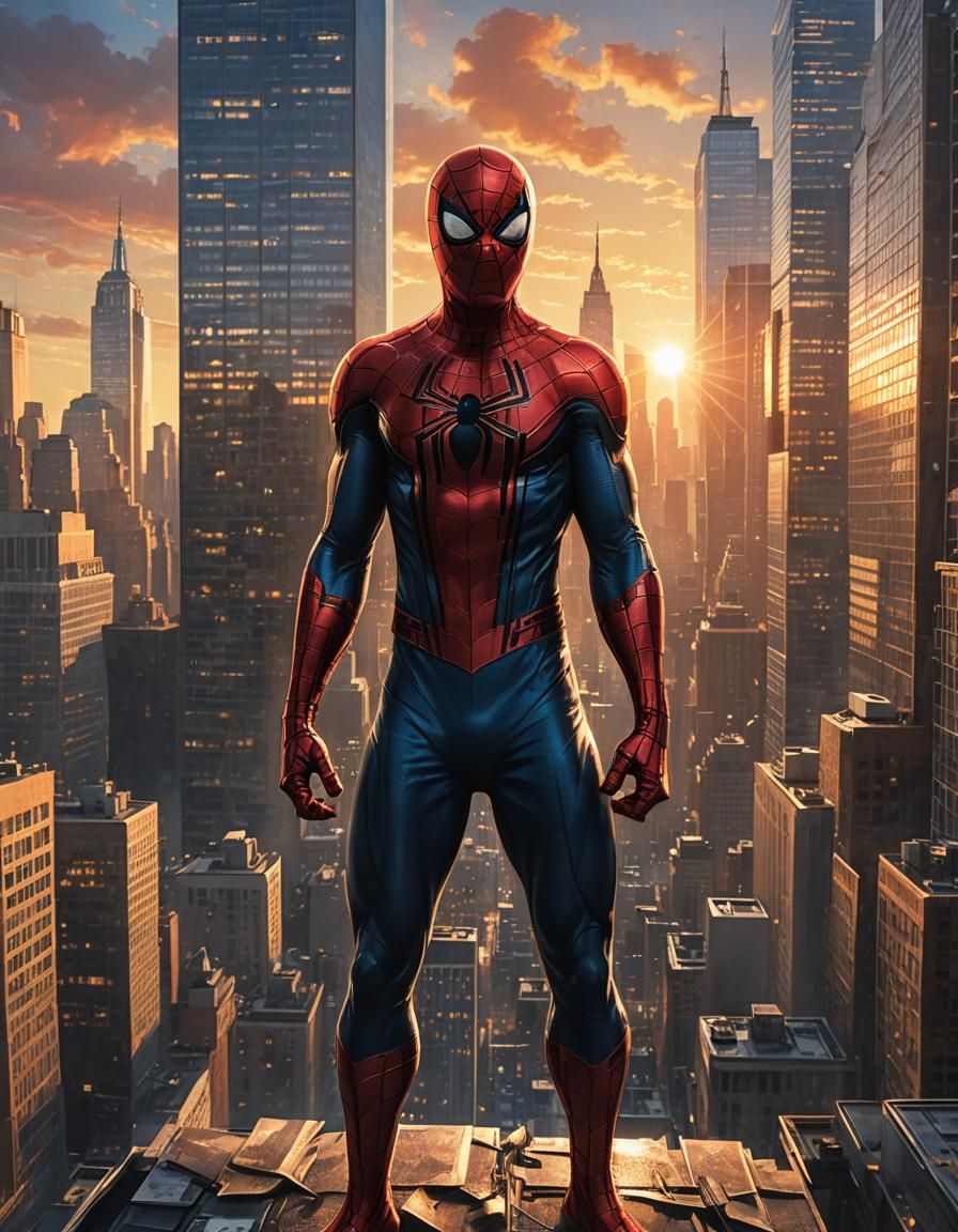 Spider Man, New York City skyline background