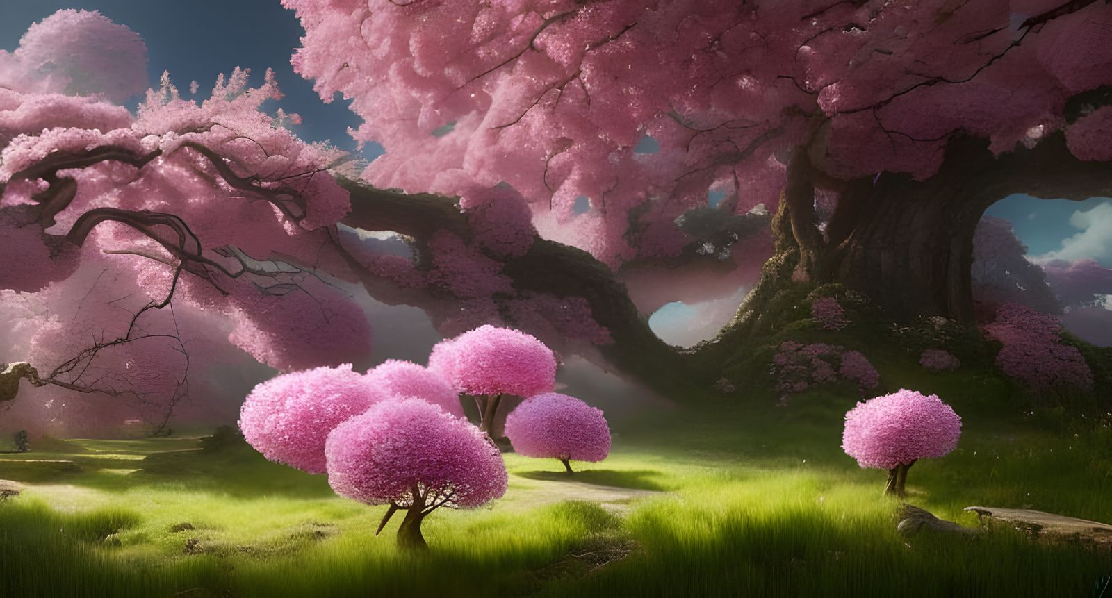 Detailed Magical Blossom Tree in Japanese Landscape
