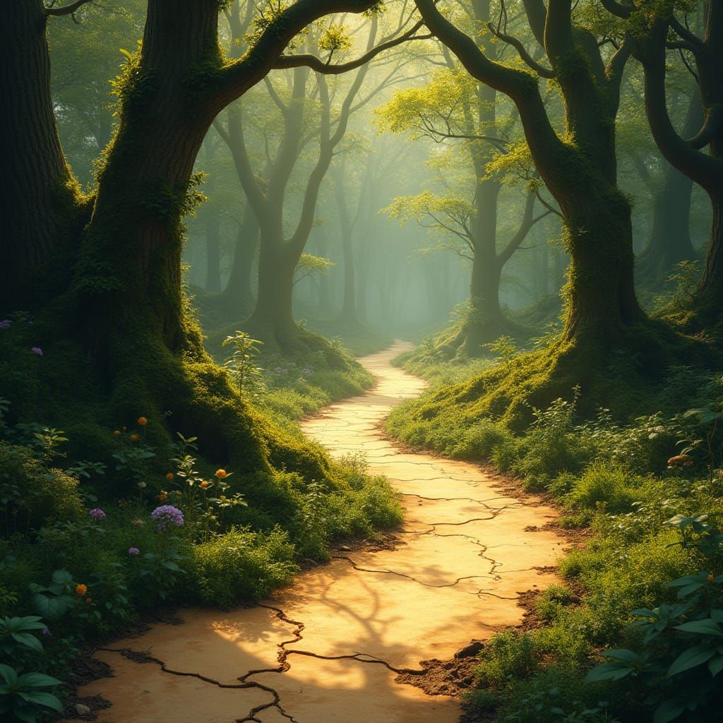 Enchanted Forest Path on Ancient Map, Cinematic Style