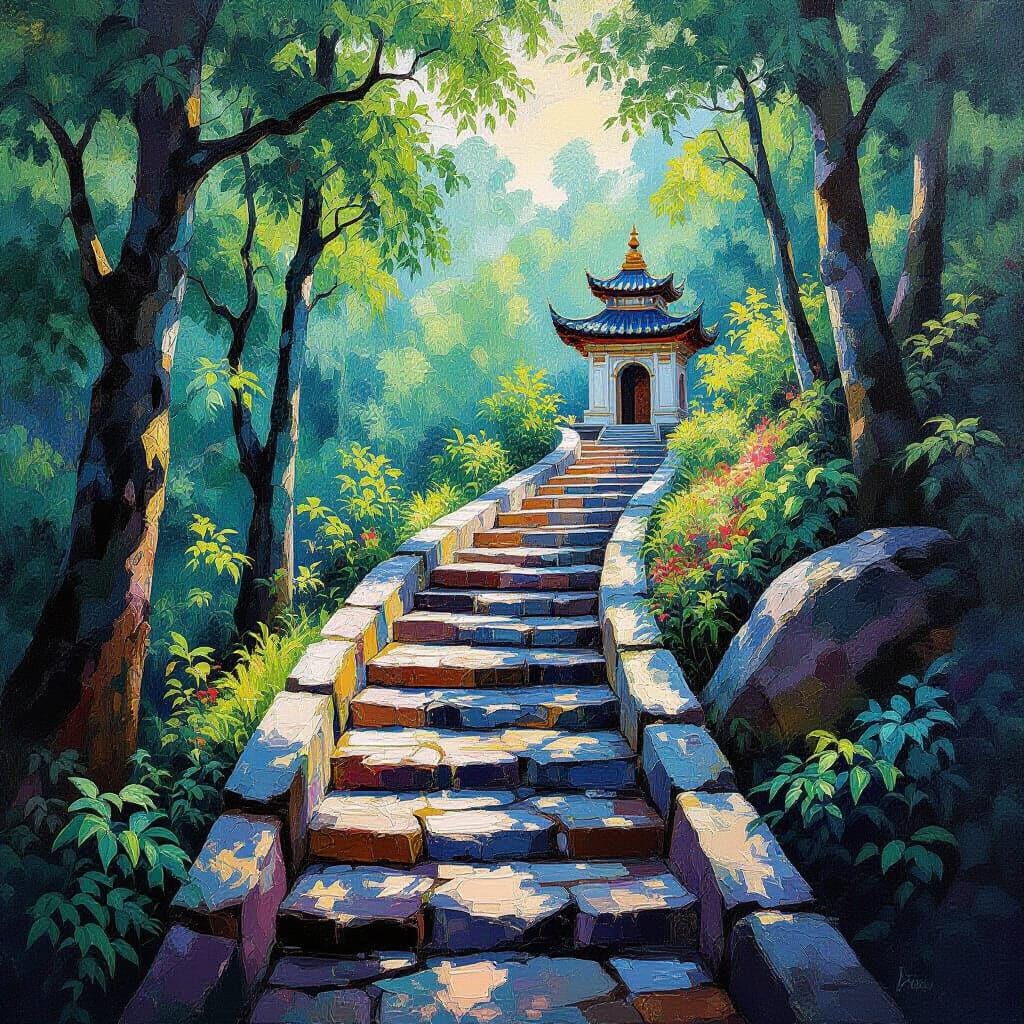 Stone Staircase Ascends Forest to Jupiter Temple