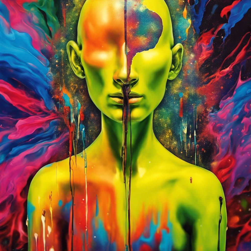 Surreal Faceless Figure in Mirror: Holographic Graffiti Art