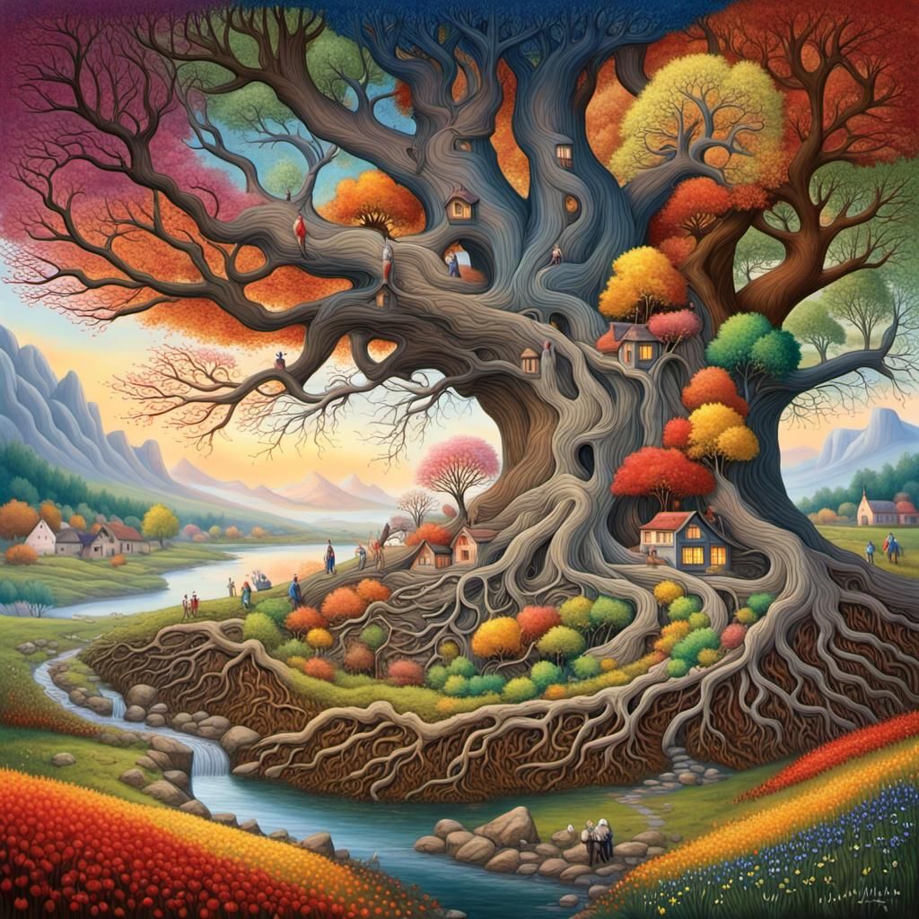 Four Seasons Tree with Magical Village