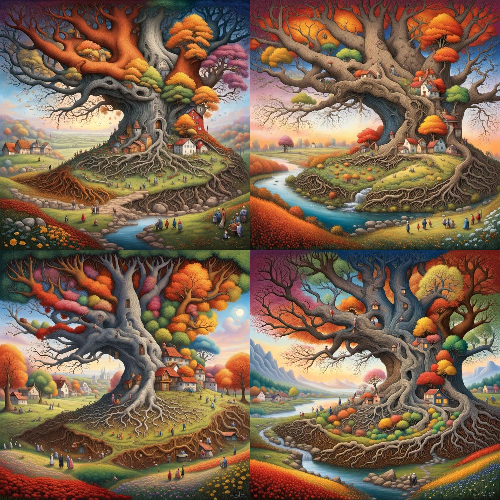 Four Seasons Tree in Surreal Landscape