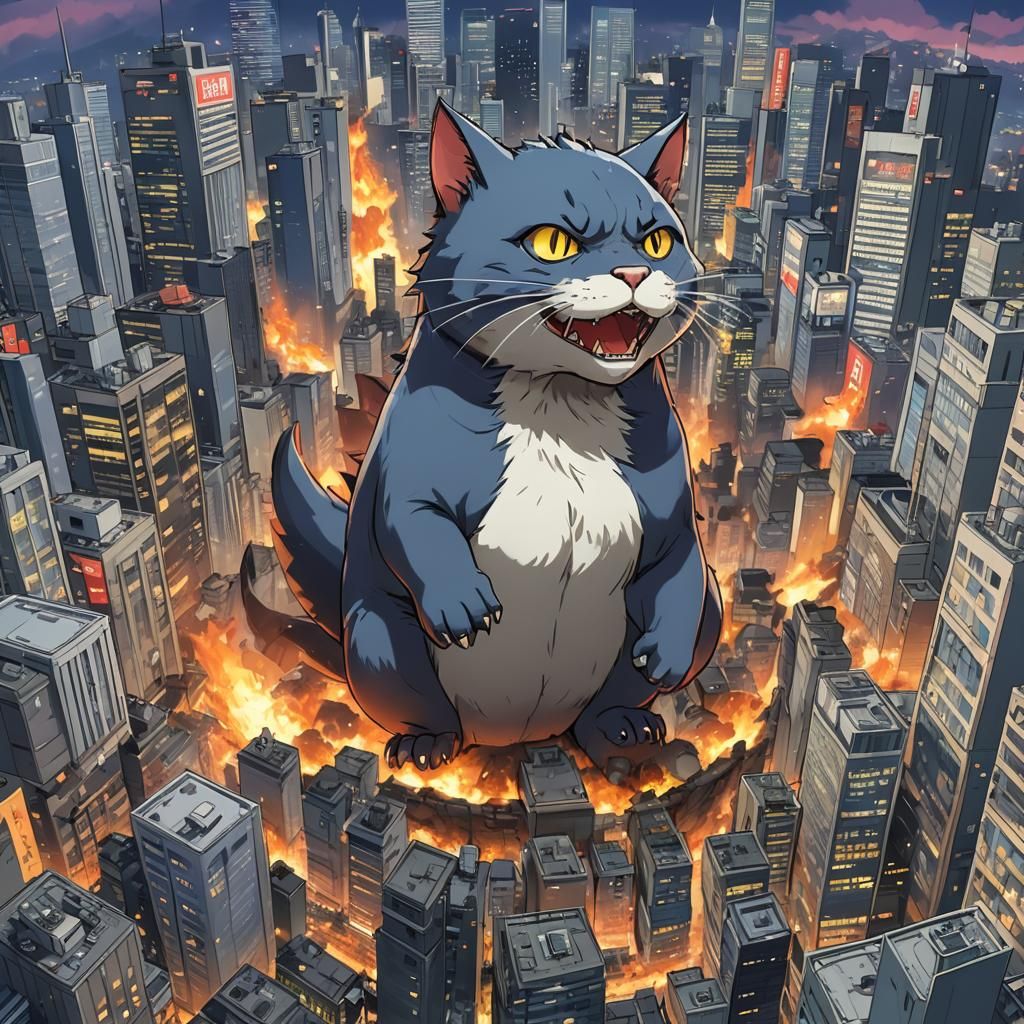 Catzilla in Anime Key Visual Style