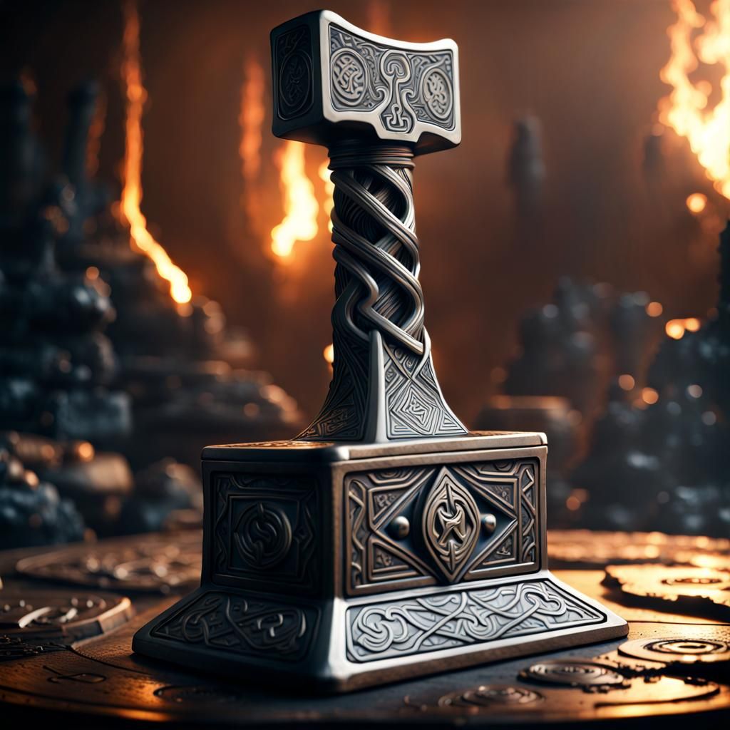 Thor's Hammer: Detailed Matte Painting with Viking Runes