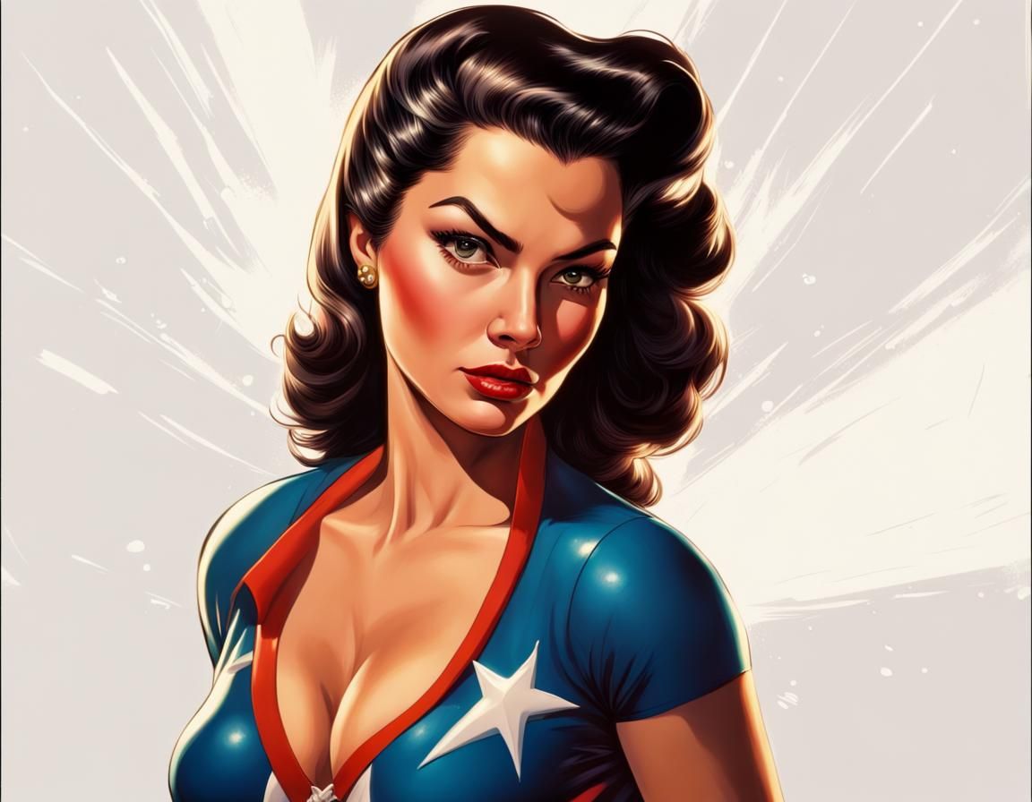1950s Latina Superheroine Hyperrealistic Splash Art