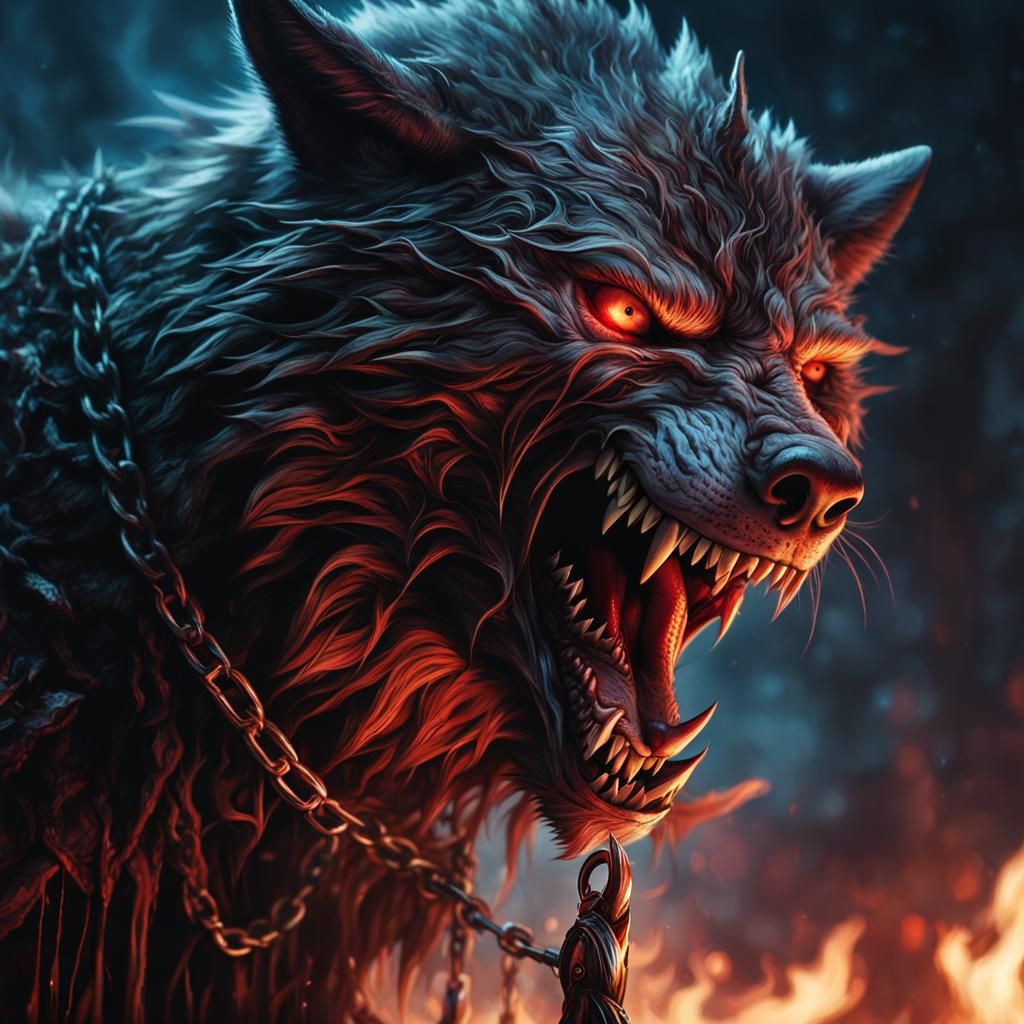 Terrifying Wolf Bound: Norse Mythology Concept