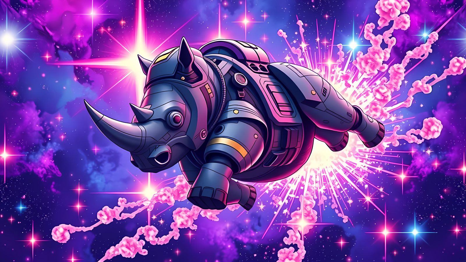 Rhino Astronaut in Space with Fractal Galaxies