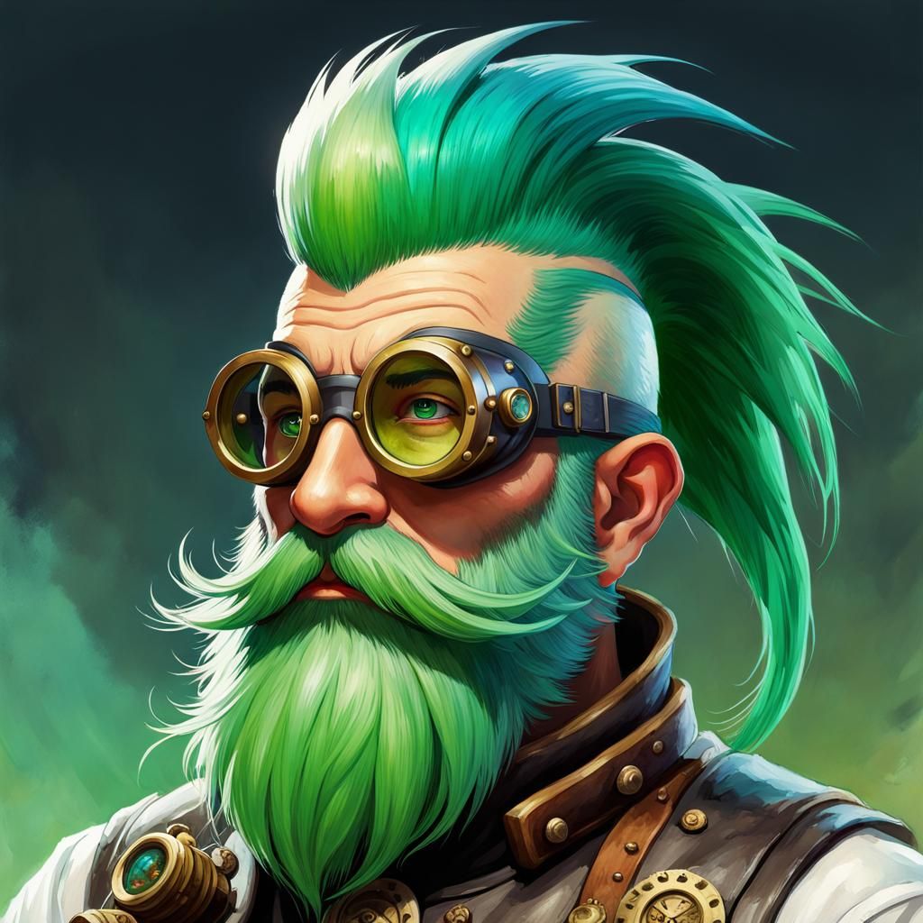 Steampunk Gnome Portrait in Watercolor Style