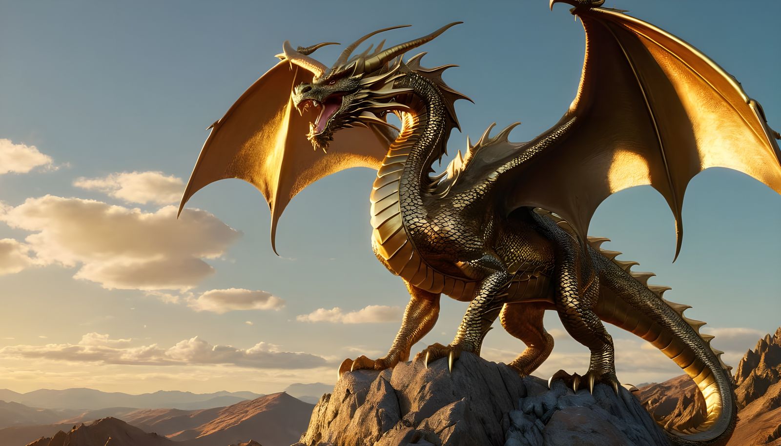 Bronze Dragon on Barren Mountain: Fantasy Art