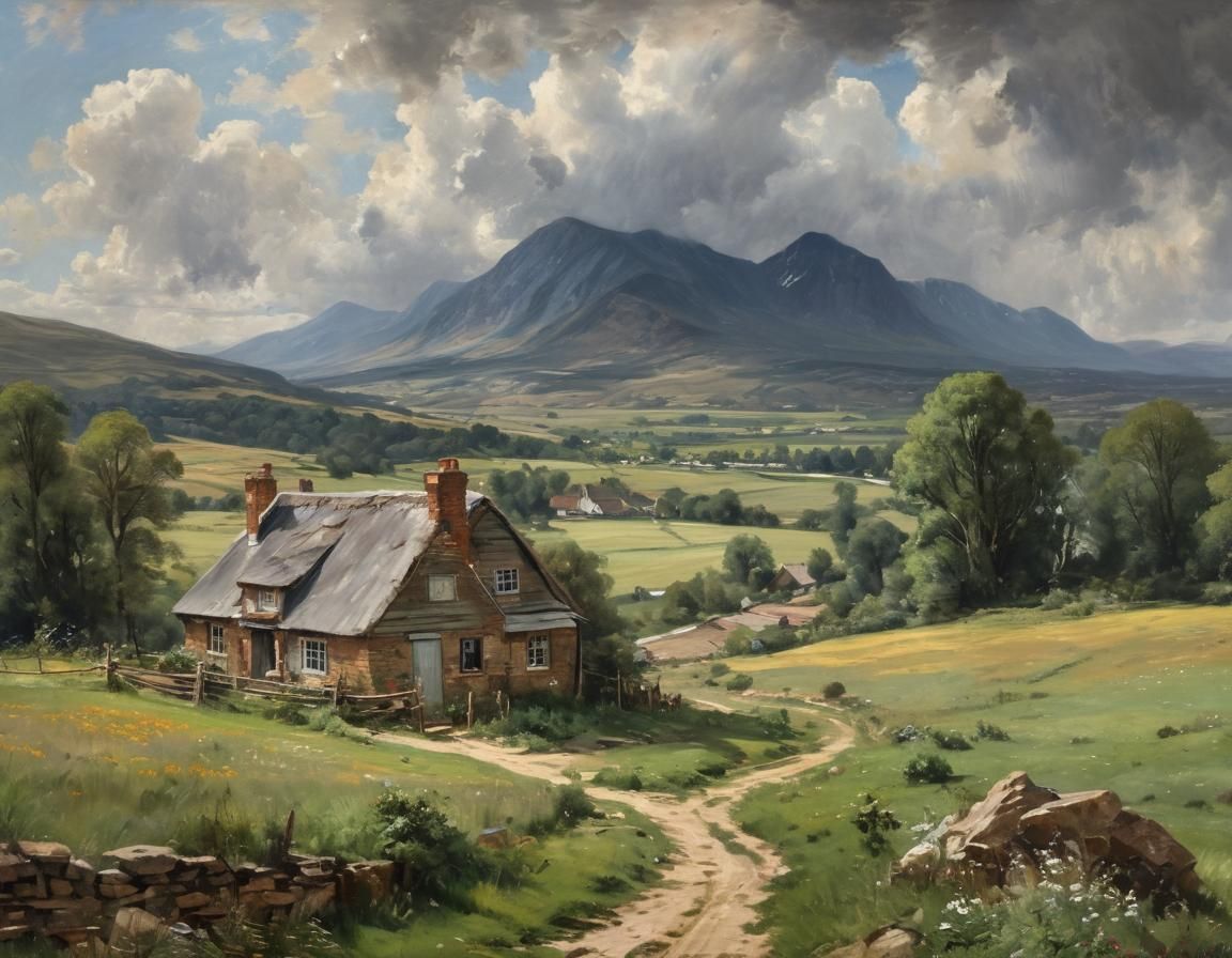 Picturesque Cottage Landscape in Constable Style
