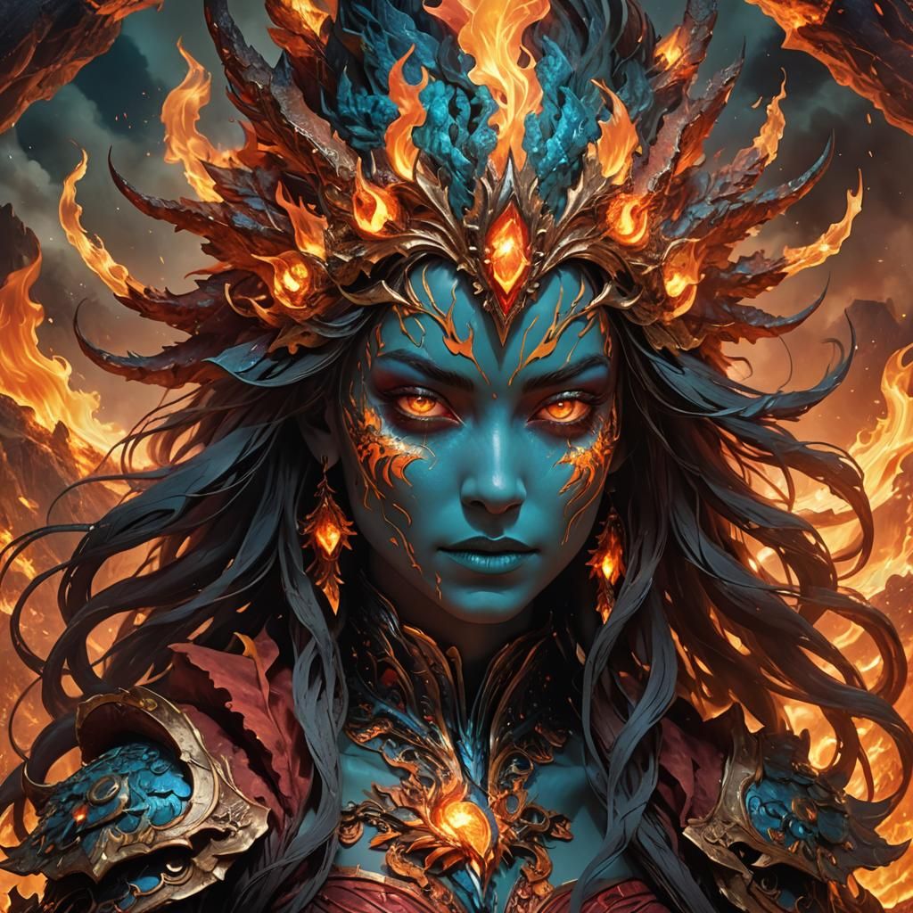 Fire Elemental Spirit Portrait in Fantasycore Style